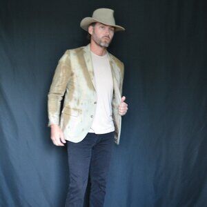 42 Cotton Blazer tiedyed brown tan khaki beige med large camouflage cowboy jcrew